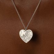 Ties of Heart Engraved Map Necklace [14 Karat White Gold]