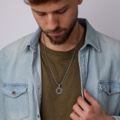 Open Achthoek Mannen Naam Ketting - Sterling Zilver