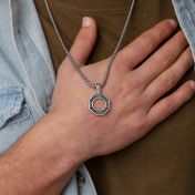 Open Achthoek Mannen Naam Ketting - Sterling Zilver