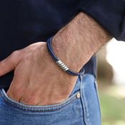 Men Navy Blue Bracelet with Engraved Wrap Sphere in Silver
