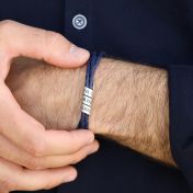 Men Navy Blue Bracelet with Engraved Wrap Sphere in Silver