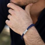 Men Navy Blue Bracelet with Engraved Wrap Sphere in Silver