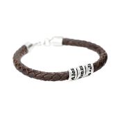Men Brown Bracelet with Engraved Wrap Sphere in Silver
