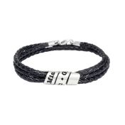 Mannen Zwarte Armband met Gegraveerde Spiraal in Zilver