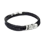 Family Name Bracelet for Women - Sterling Silver [Black Leather]