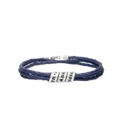 Men Navy Blue Bracelet with Engraved Wrap Sphere in Silver