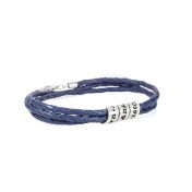 Men Navy Blue Bracelet with Engraved Wrap Sphere in Silver