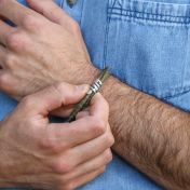 Men Olive Green Bracelet with Engraved Wrap Sphere in Silver