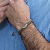 Men Olive Green Bracelet with Engraved Wrap Sphere in Silver
