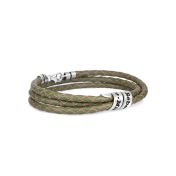 Men Olive Green Bracelet with Engraved Wrap Sphere in Silver