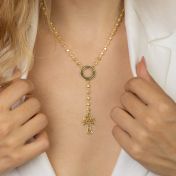 Ewigkeitskreis Kreuz Halskette mit Namen - Dunkler Kreis [750er vergoldet]