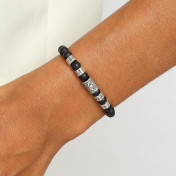 Black Onyx Evil Eye Women Name Bracelet - White Stone [Sterling Silver]