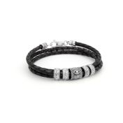 Evil Eye Men Name Bracelet in Silver [Black Leather]