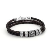 Nazarauge Herrenarmband aus Sterlingsilber [Braunes Leder]
