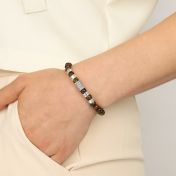 Bracciale di Pietra Occhio di Tigre Marrone con Ciondolo di Malocchio da Donna con Nome e Diamante [Argento 925]