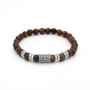 Bracciale di Pietra Occhio di Tigre Marrone con Ciondolo di Malocchio da Donna con Nome e Diamante [Argento 925]