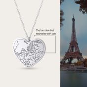 Ties of Heart Engraved Map Necklace [14 Karat White Gold]