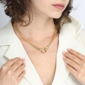 Helena Circle Milanese Chain Name Necklace [18K Rose Gold Plated]