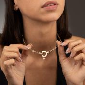 Family Circle Link Chain Name Necklace with 0.3ct Diamond [14 Karat Gold]