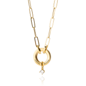 Family Circle Link Chain Name Necklace with 0.3ct Diamond [14 Karat Gold]