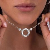 Family Circle Link Chain Name Necklace with Diamonds [Silver]