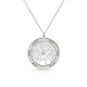 Family Circle Map Name Necklace [14 Karat White Gold]