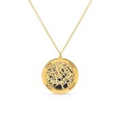 Family Circle Silhouette Map Necklace with Names [14 Karat Gold]