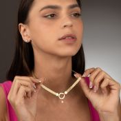Helena Circle Milanese Chain Name Necklace with 0.5ct Diamond [18K Gold Plated]