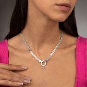 Helena Circle Milanese Chain Name Necklace with 0.5ct Diamond [Sterling Silver]