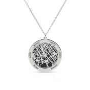 Family Circle Silhouette Map Necklace with Names [14 Karat White Gold]