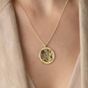 Family Circle Silhouette Map Necklace with Names [14 Karat Gold]