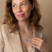 Family Circle Silhouette Map Necklace with Names [Sterling Silver]