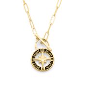 Family Compass Link Chain Name Necklace [18K Gold Plated]