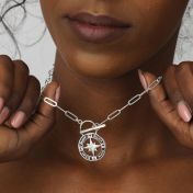 Family Compass Link Chain Name Necklace [Sterling Silver]