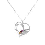 Family Heart Name and Birthstone Necklace [Sterling Silver]