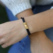 Family Name Bracelet for Women - Gold Plated [Black Leather]