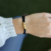 Family Name Bracelet for Women - Gold Plated [Black Leather]