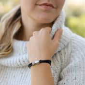 Family Name Bracelet for Women - Sterling Silver [Black Leather]