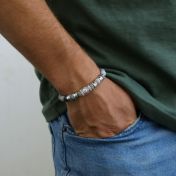 Family Tree Men Name Bracelet with 0.20 ct Black Diamonds - Picasso Jasper