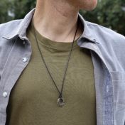 Father's Circle Name Necklace - Black Sterling Silver