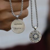 Captain's Wheel Necklace with Coordinates - Sterling Silver