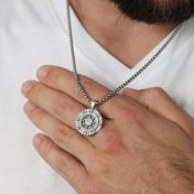 Captain's Wheel Necklace with Coordinates - Sterling Silver