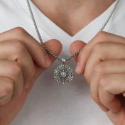 Captain's Wheel Necklace with Coordinates - Sterling Silver