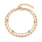 Paperclip Link Layered Bracelet [Gold Plated]