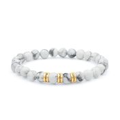 Bracelet Howlite avec Prénoms pour Femme - Plaqué Or 18ct