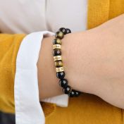 Armband aus grünem Tigerauge mit Gravur für Damen [750er Gold Vermeil]