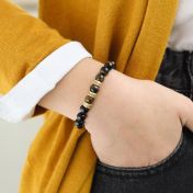 Armband aus grünem Tigerauge mit Gravur für Damen [750er Gold Vermeil]