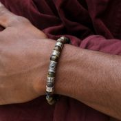 Green Tiger Eye Name Name Bracelet with Hamsa Charm  and engraved children's names