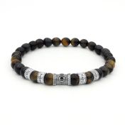 Hamsa Bracelet - Men's Name Bracelet with Hamsa Charm and Tiger eye stones