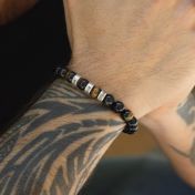 Bracelet Œil de Tigre Vert avec Prénoms pour Homme